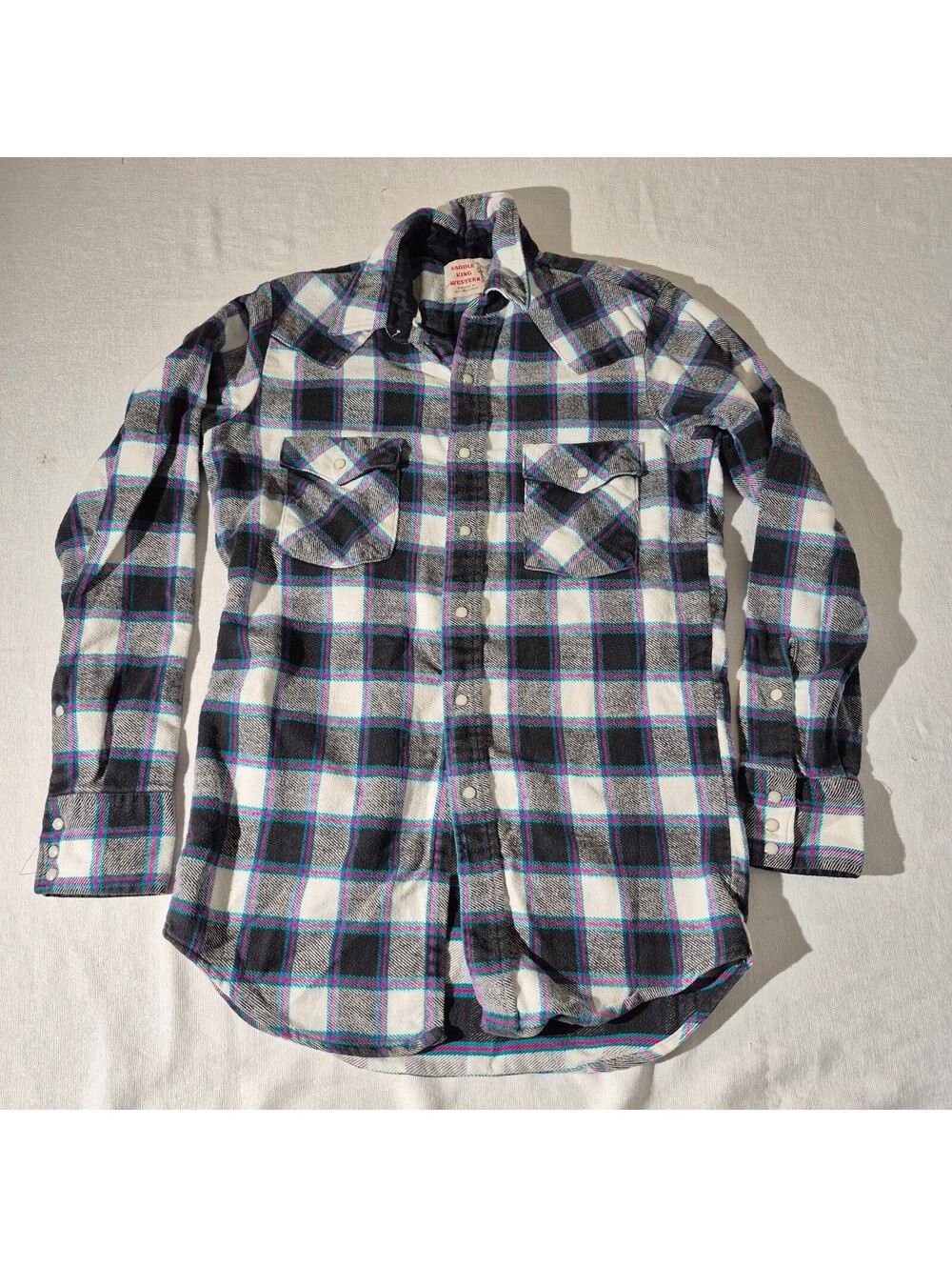 Saddle King Western small/med plaid pearl snap rodeo shirt